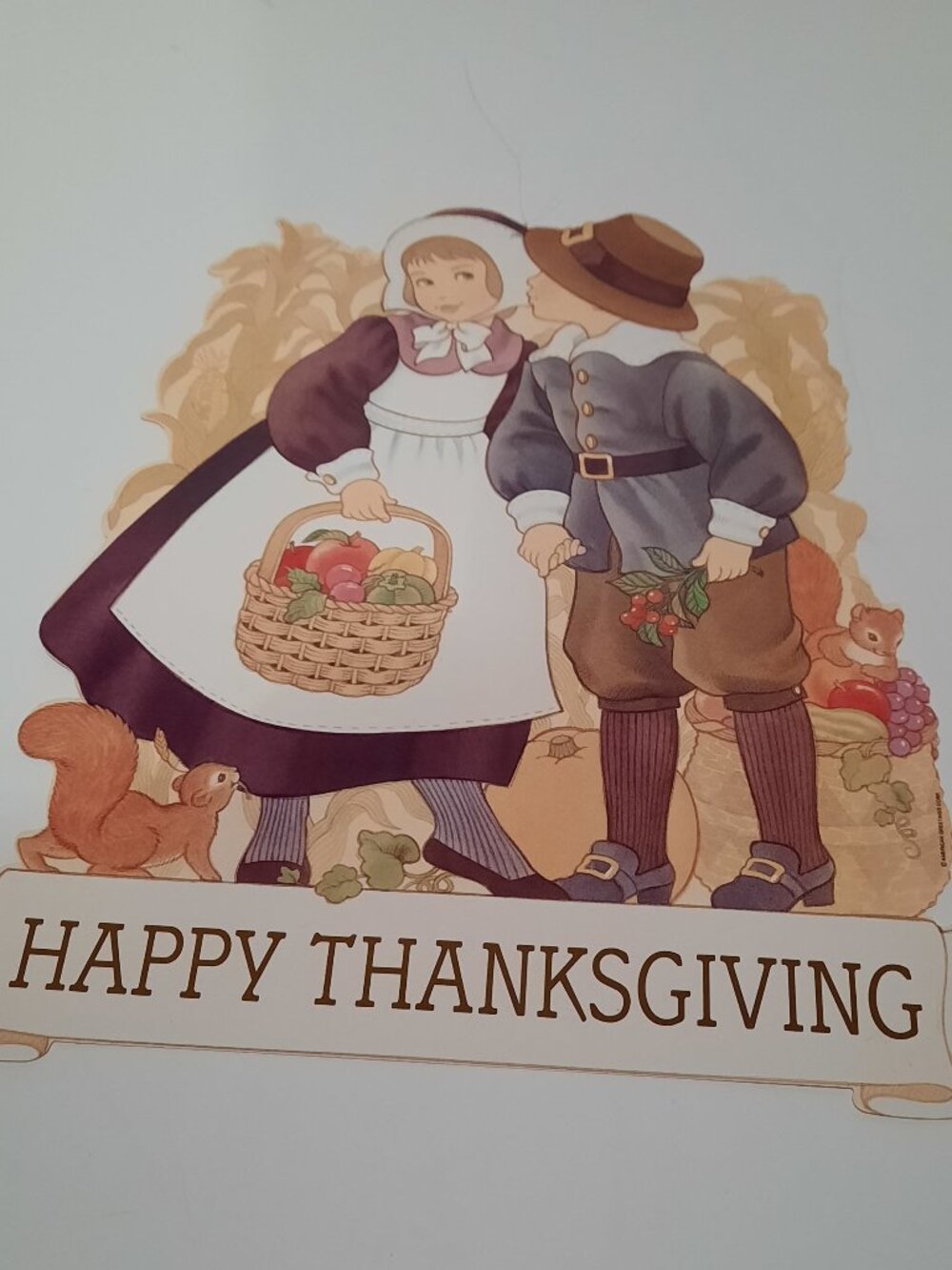 Vintage American Greetings Thanksgiving Pilgrims Happy Thanksgiving Die Cut